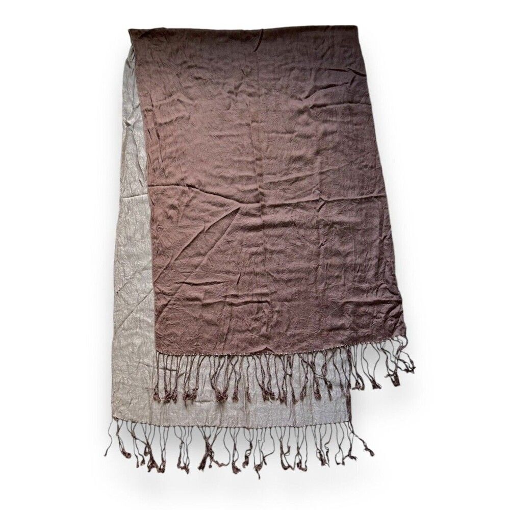 100% Silk Brown Scarf 23" X 80" Simply By Jen Groover Women Rectangular Scarve